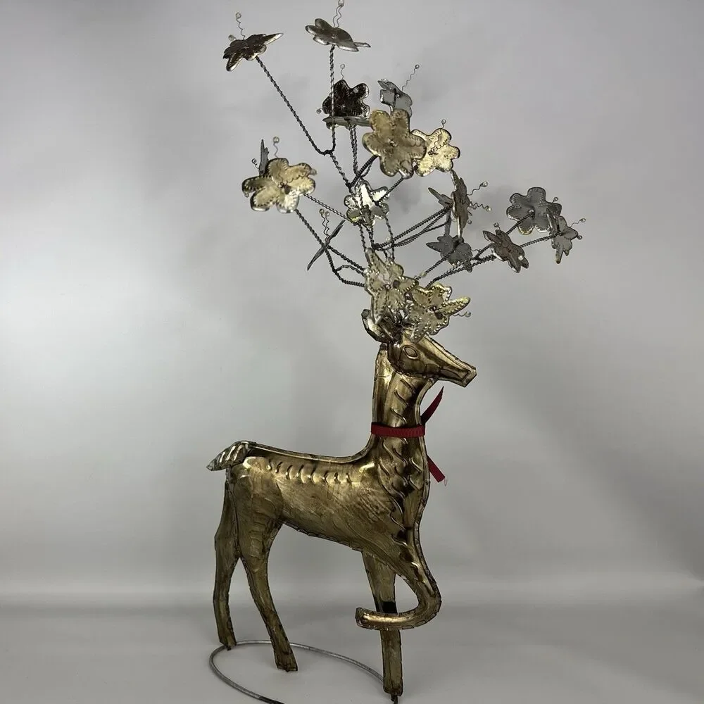 2x Pottery Barn Pressed Metal Reindeer Christmas Flower Antlers UNIQUE Decor HTF